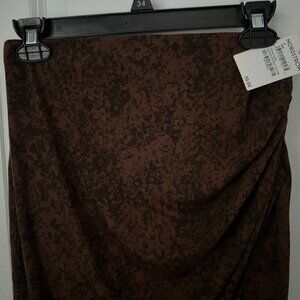 Open Edit Women’s Brown Micro Black Print Faux Wrap Knee Length Skirt Size Small